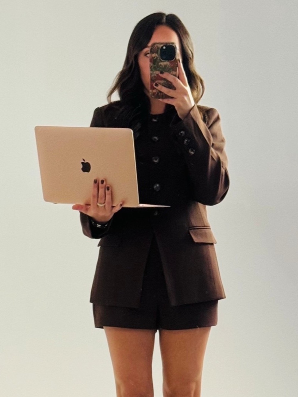 Collarless Brown Button Blazer